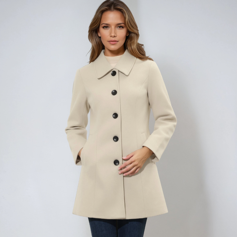 Einreihiger Winter-Trenchcoat Damen aus Wolle – Taillierter Wollmantel, elegant für Herbst und Winter