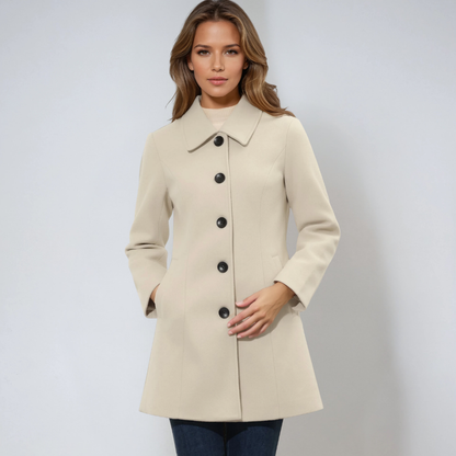 Einreihiger Winter-Trenchcoat Damen aus Wolle – Taillierter Wollmantel, elegant für Herbst und Winter