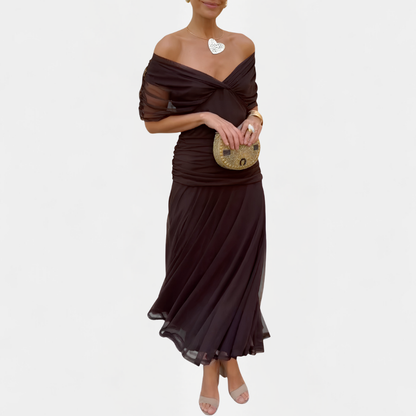 Maxikleid Damen mit V-Ausschnitt – fließendes Sommerkleid mit Raffung