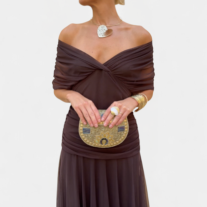 Maxikleid Damen mit V-Ausschnitt – fließendes Sommerkleid mit Raffung