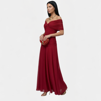 Maxikleid Damen mit V-Ausschnitt – fließendes Sommerkleid mit Raffung
