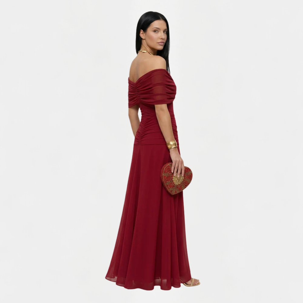 Maxikleid Damen mit V-Ausschnitt – fließendes Sommerkleid mit Raffung