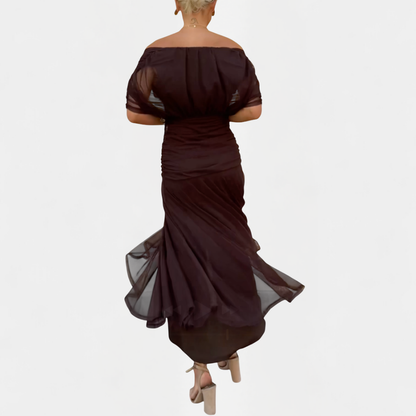 Maxikleid Damen mit V-Ausschnitt – fließendes Sommerkleid mit Raffung