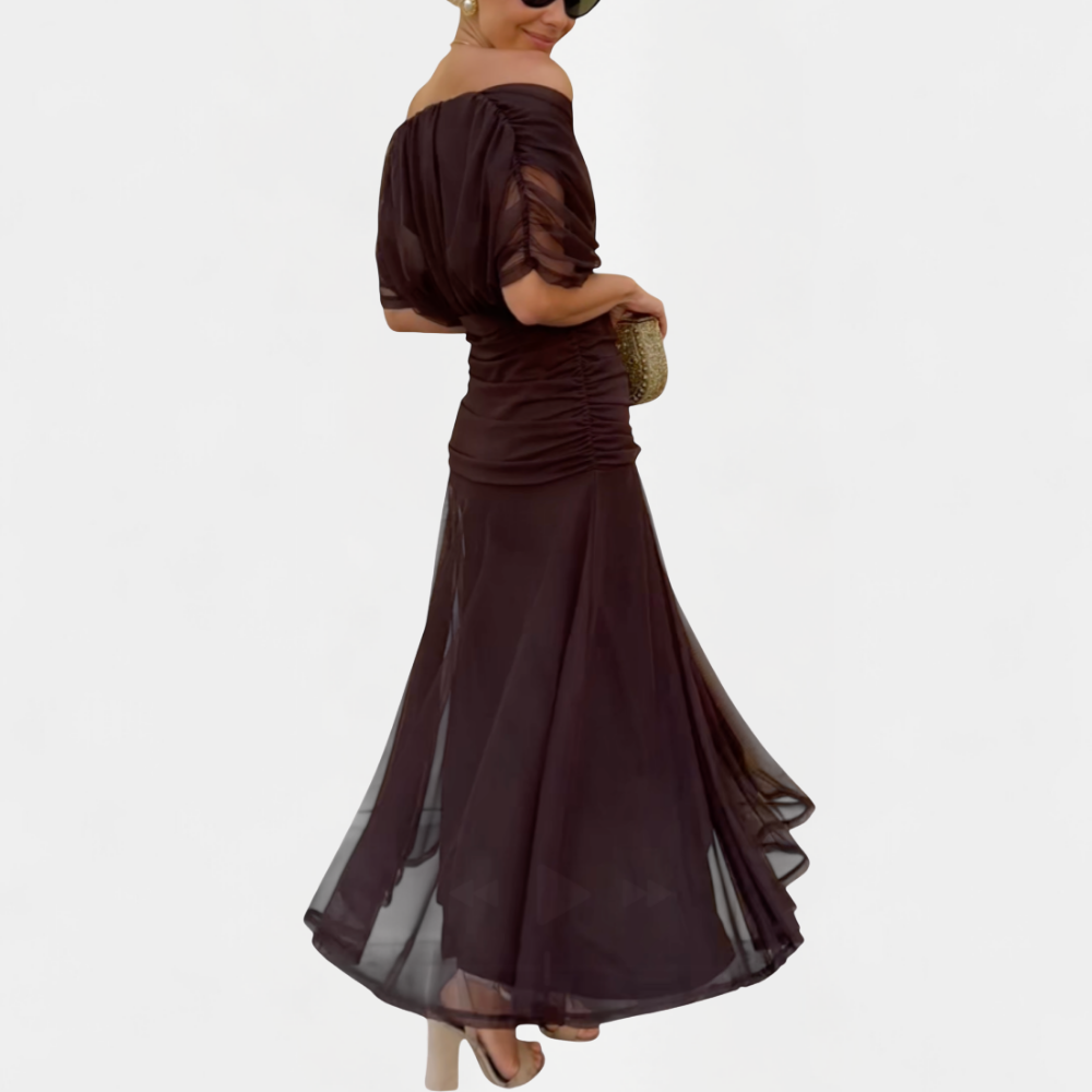 Maxikleid Damen mit V-Ausschnitt – fließendes Sommerkleid mit Raffung