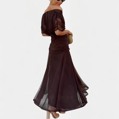 Maxikleid Damen mit V-Ausschnitt – fließendes Sommerkleid mit Raffung