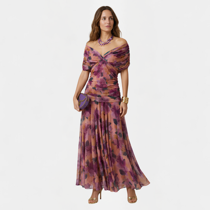 Maxikleid Damen mit V-Ausschnitt – fließendes Sommerkleid mit Raffung