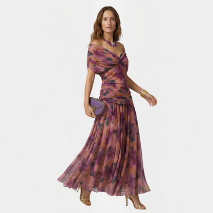 Maxikleid Damen mit V-Ausschnitt – fließendes Sommerkleid mit Raffung