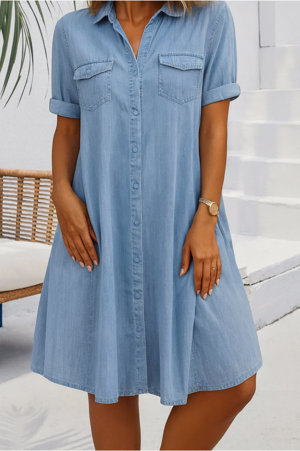 Hemdblusenkleid Damen in Jeansoptik