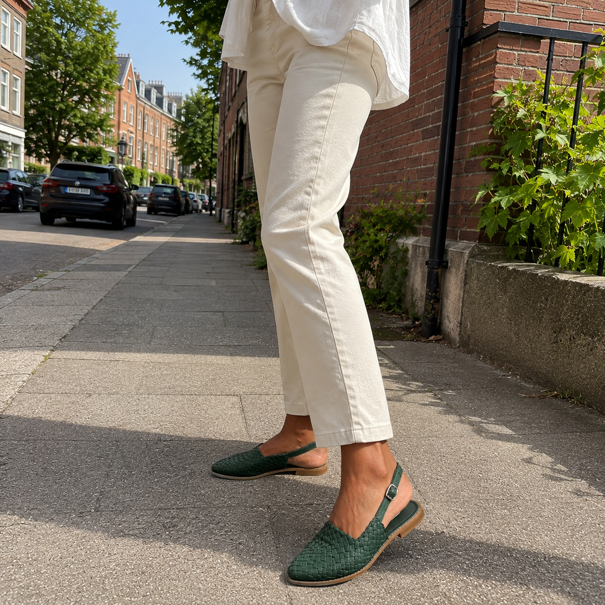 Loafer Damen mit Slingback – flache Schuhe mit gewebtem Obermaterial