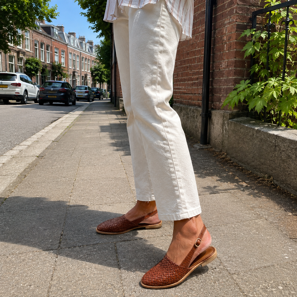 Loafer Damen mit Slingback – flache Schuhe mit gewebtem Obermaterial
