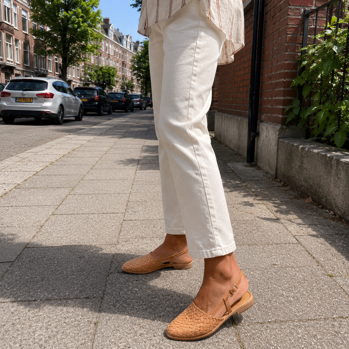 Loafer Damen mit Slingback – flache Schuhe mit gewebtem Obermaterial