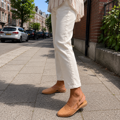 Loafer Damen mit Slingback – flache Schuhe mit gewebtem Obermaterial