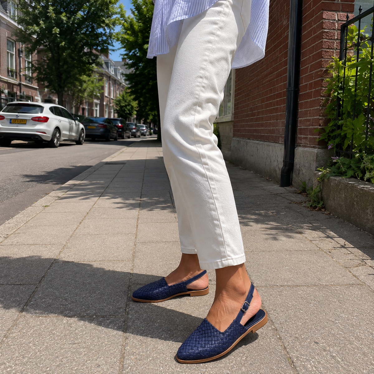 Loafer Damen mit Slingback – flache Schuhe mit gewebtem Obermaterial