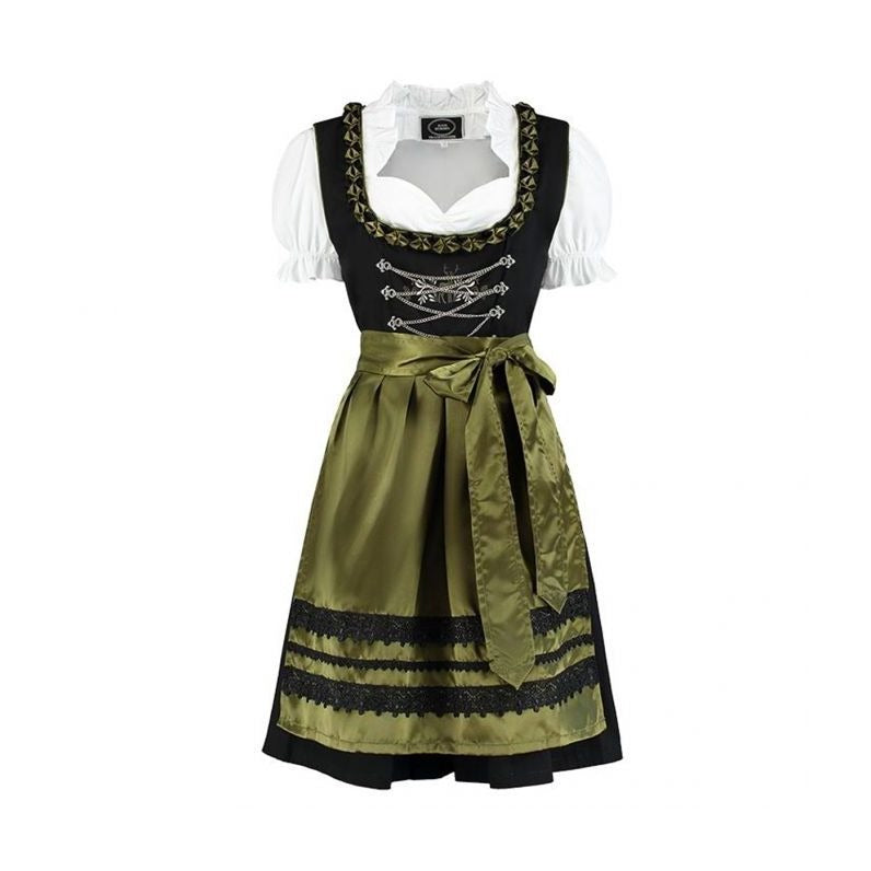 Dirndl Damen luxuriös in Schwarz und Olivgrün Trachtenkleid