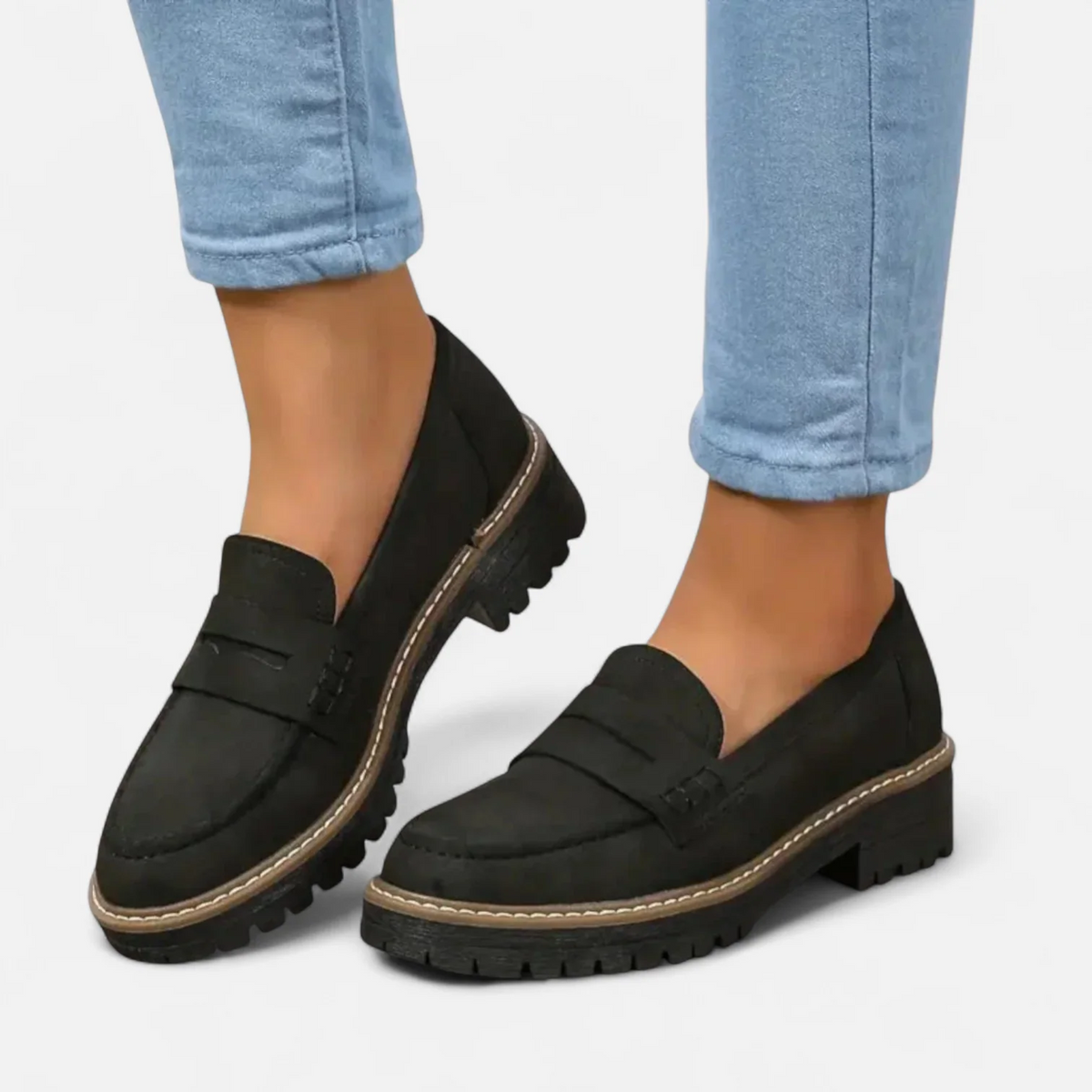 Damen Loafer mit markanter Sohle klassische Slipper