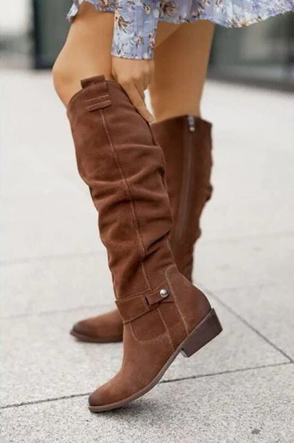 Damen kniehohe Stiefel flach – Langschaftstiefel