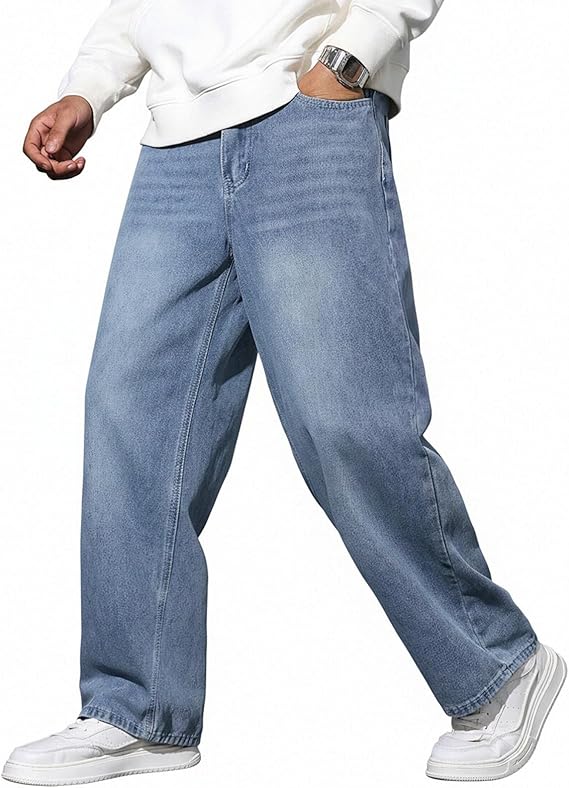 Lässige hellblaue Herren-Jeans mit weitem Bein und moderner Vintage-Waschung