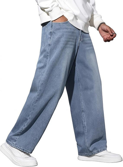 Lässige hellblaue Herren-Jeans mit weitem Bein und moderner Vintage-Waschung