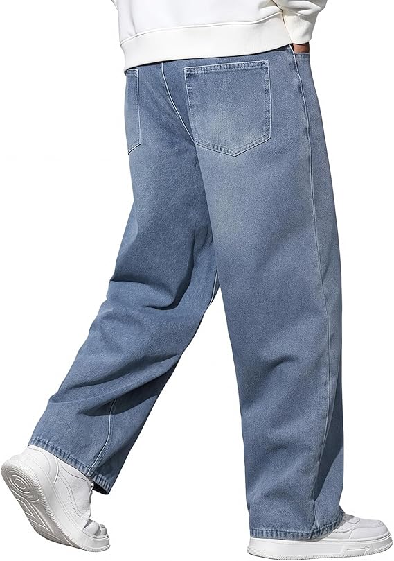 Lässige hellblaue Herren-Jeans mit weitem Bein und moderner Vintage-Waschung