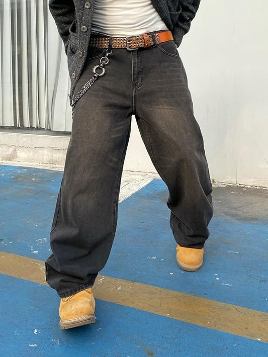 Lässige dunkelgraue Herren-Jeans mit weitem Bein und markanter Vintage-Waschung