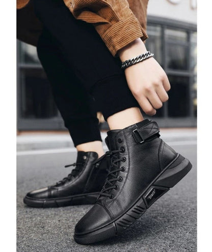 Robuste schwarze Lederstiefel Herren