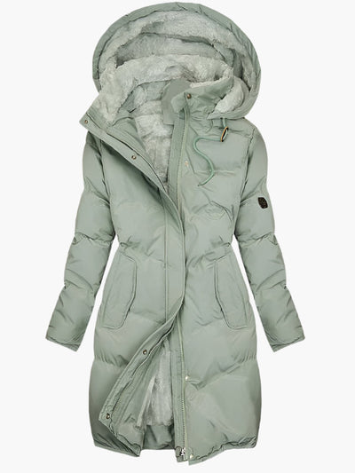 Damen Wintermantel lang mit Kapuze – warmer Mantel mit Kunstpelz