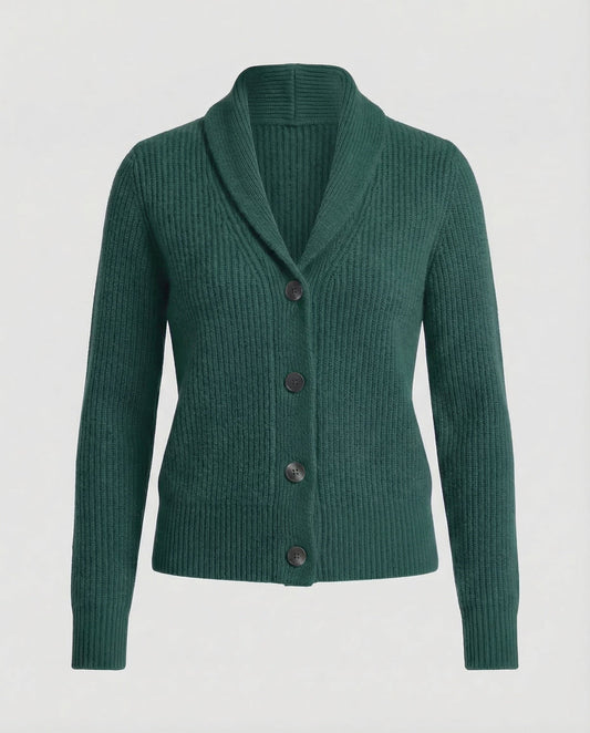 Strickjacke Damen aus Baumwolle mit Reverskragen – Cardigan mit Knopfleiste, Vorderansicht
