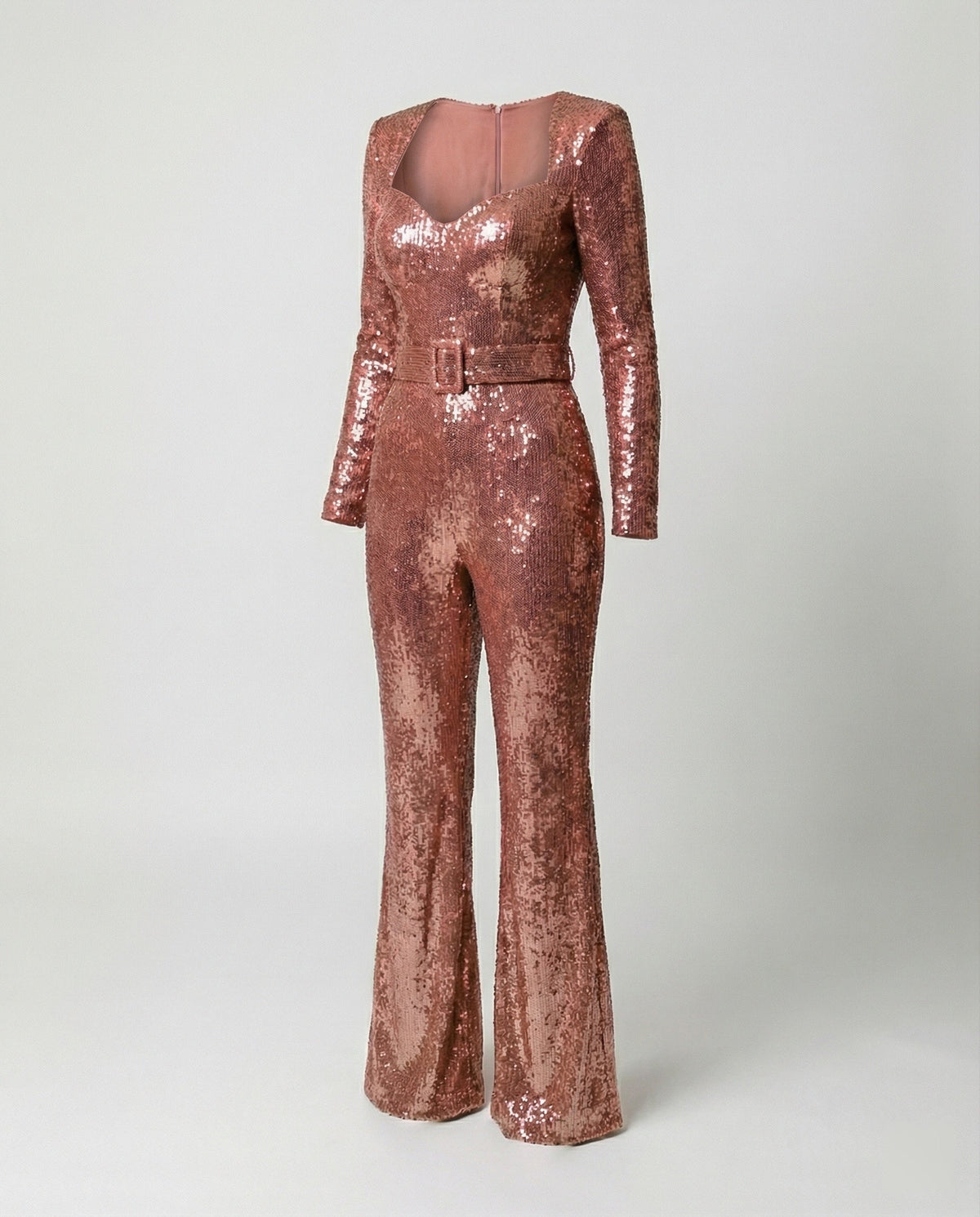Damen Pailletten-Jumpsuit langarm – eleganter Overall
