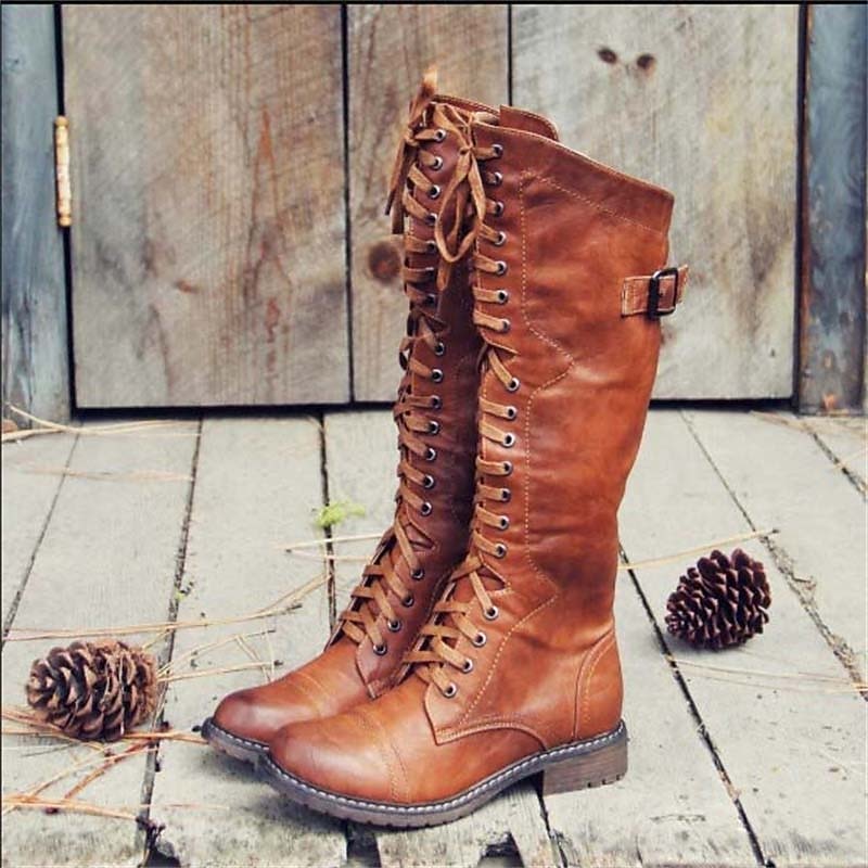 Damen Schnürstiefel im Reitstil hohe Stiefel
