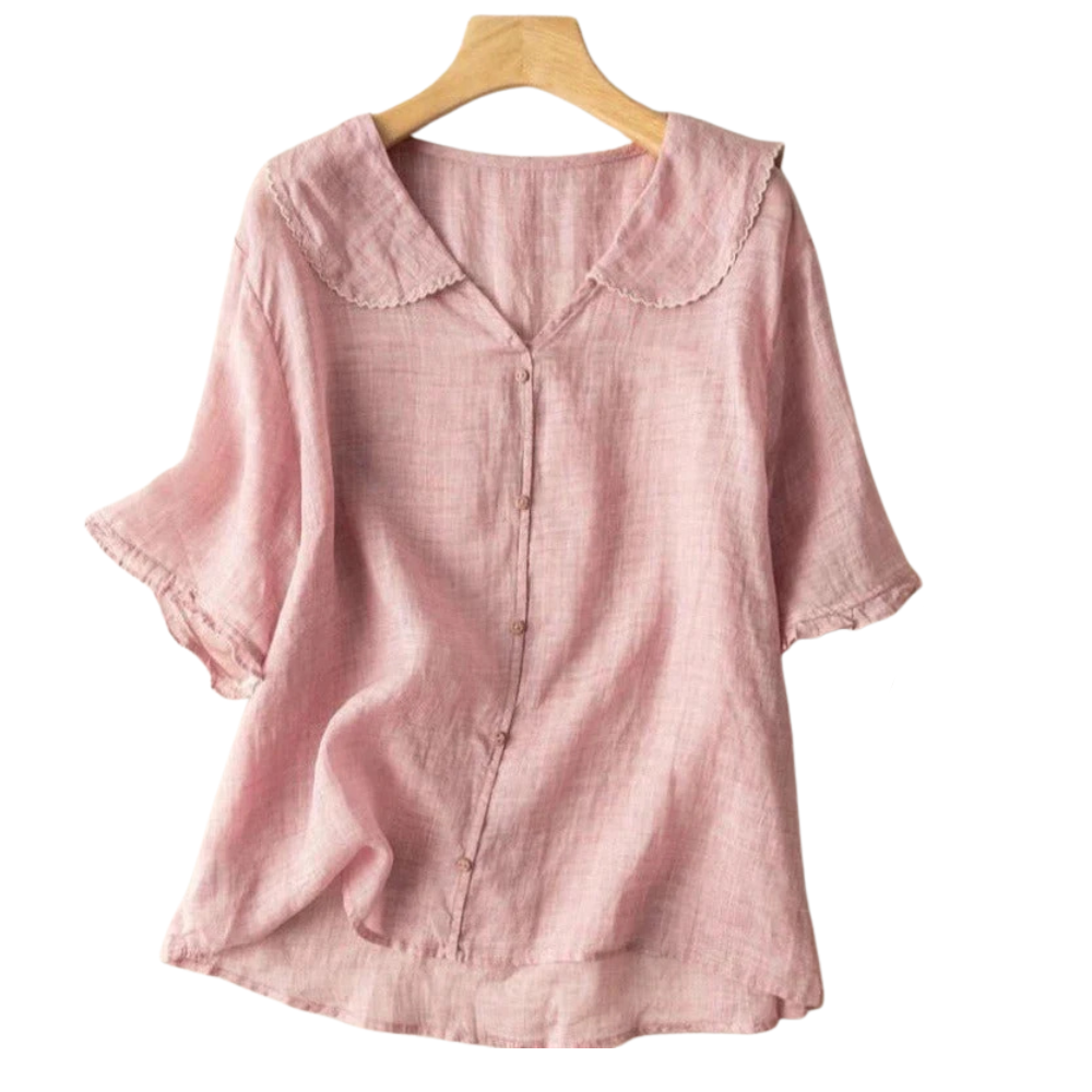 Retro-Bluse mit Knopfleiste-Pfirsich-rosa