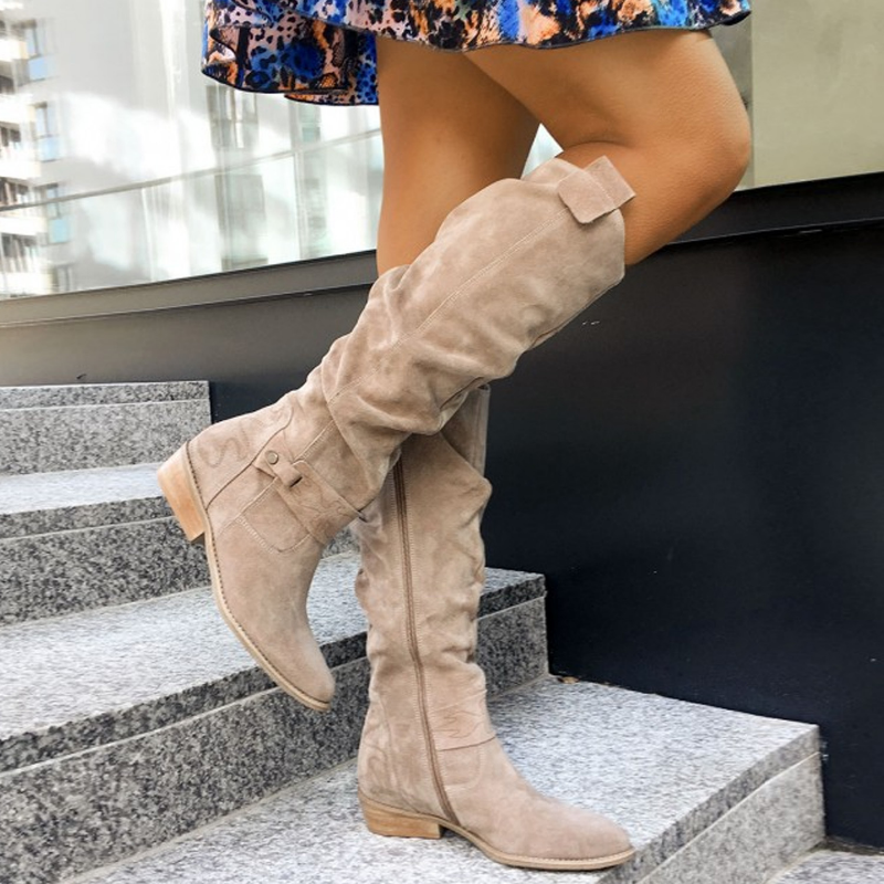 Damen kniehohe Stiefel flach Langschaftstiefel