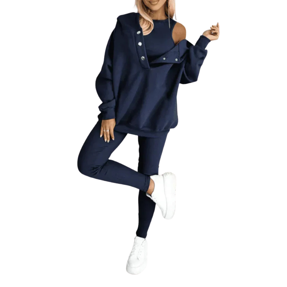 Dreiteiliges Freizeit-Set aus Baumwolle – Sweatshirt-Set mit Jacke und Hose