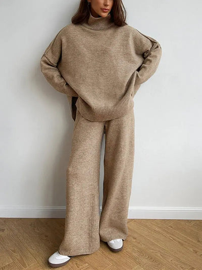 Zweiteiliges Strick-Set – Pullover und Hose mit weitem Bein
