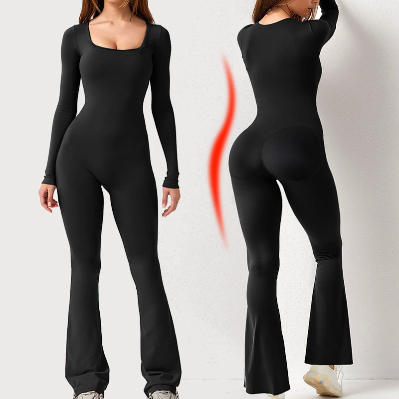 Langarm-Jumpsuit Damen mit eckigem Ausschnitt
