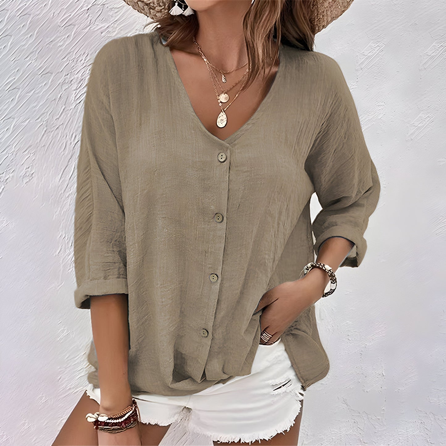 Luftige Bluse Damen mit Knopfleiste
