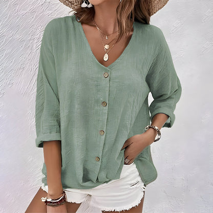 Bluse Damen mit V-Ausschnitt und Knopfleiste