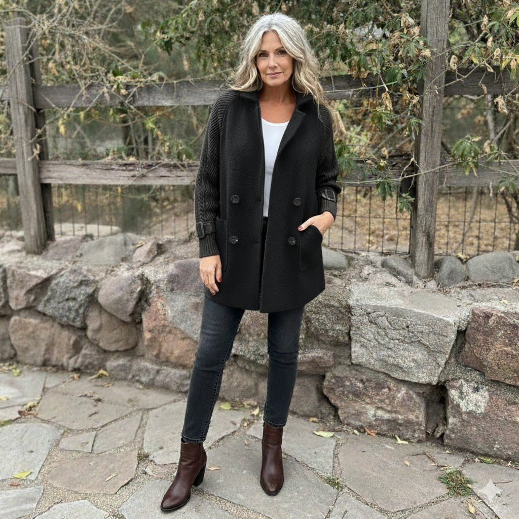 Eleganter Mantel Damen zweireihig – taillierter Wollmischmantel mit Reverskragen