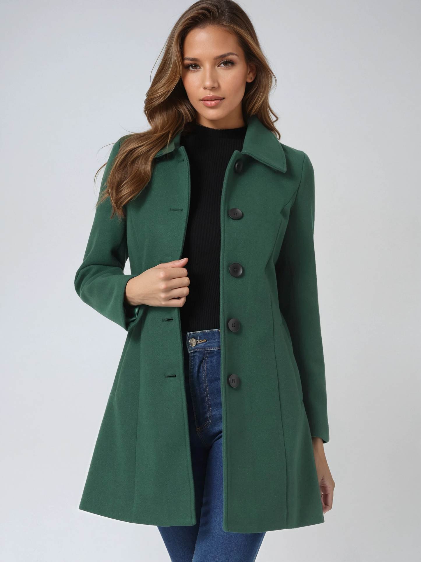 Einreihiger Winter-Trenchcoat Damen aus Wolle – taillierter Wollmantel