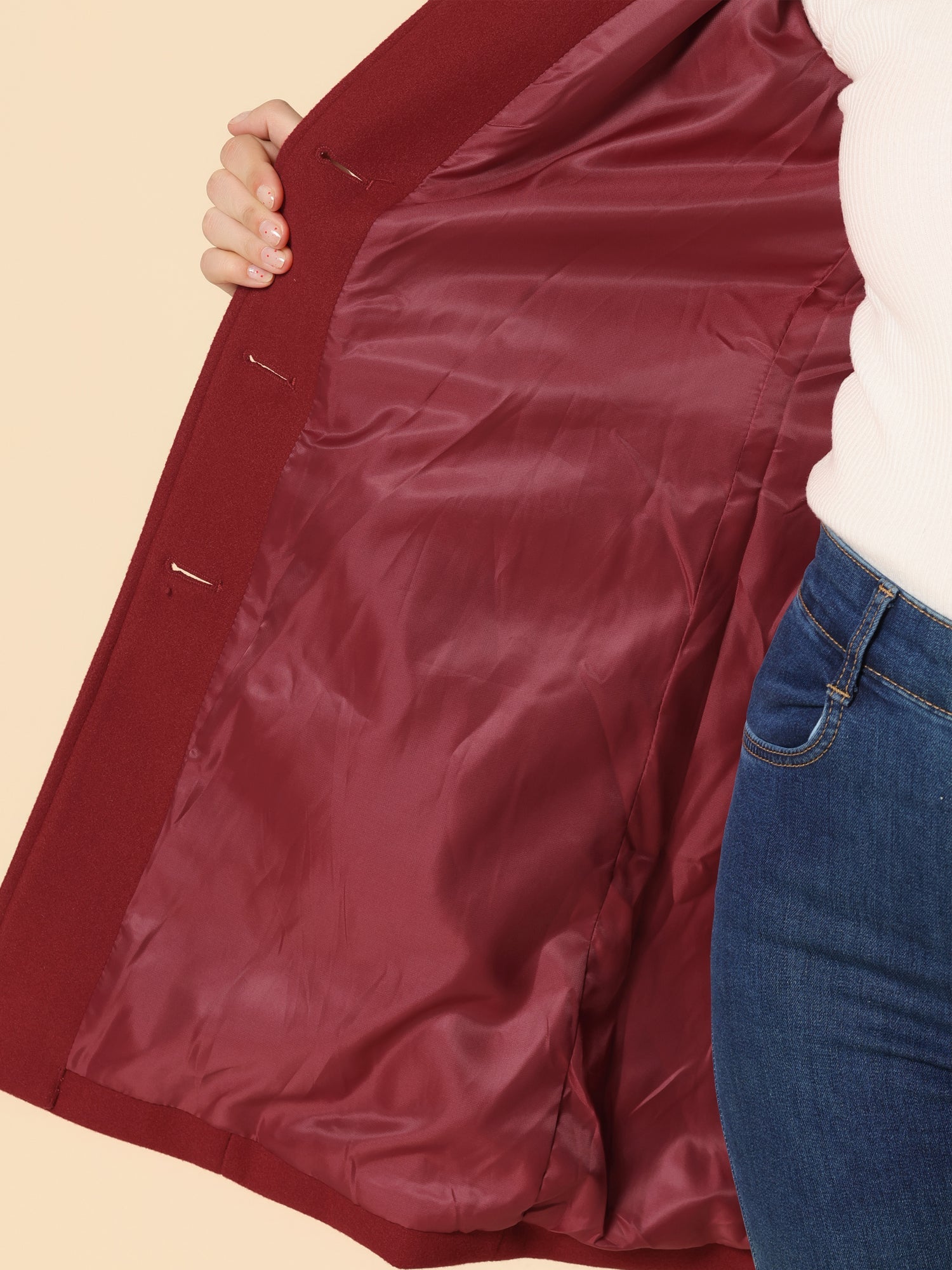 Einreihiger Winter-Trenchcoat Damen aus Wolle – Detailansicht