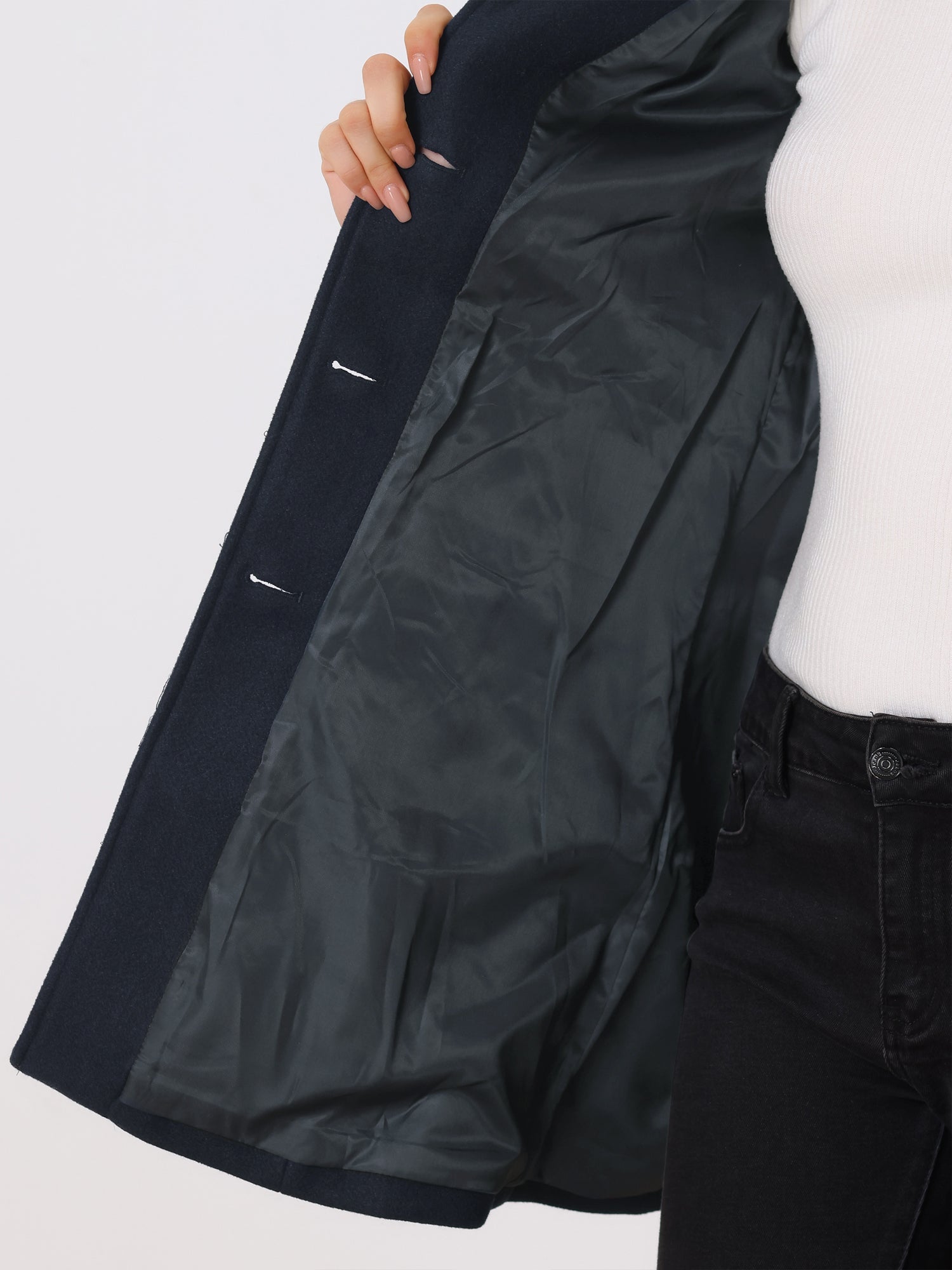 Einreihiger Winter-Trenchcoat Damen aus Wolle – Detailansicht