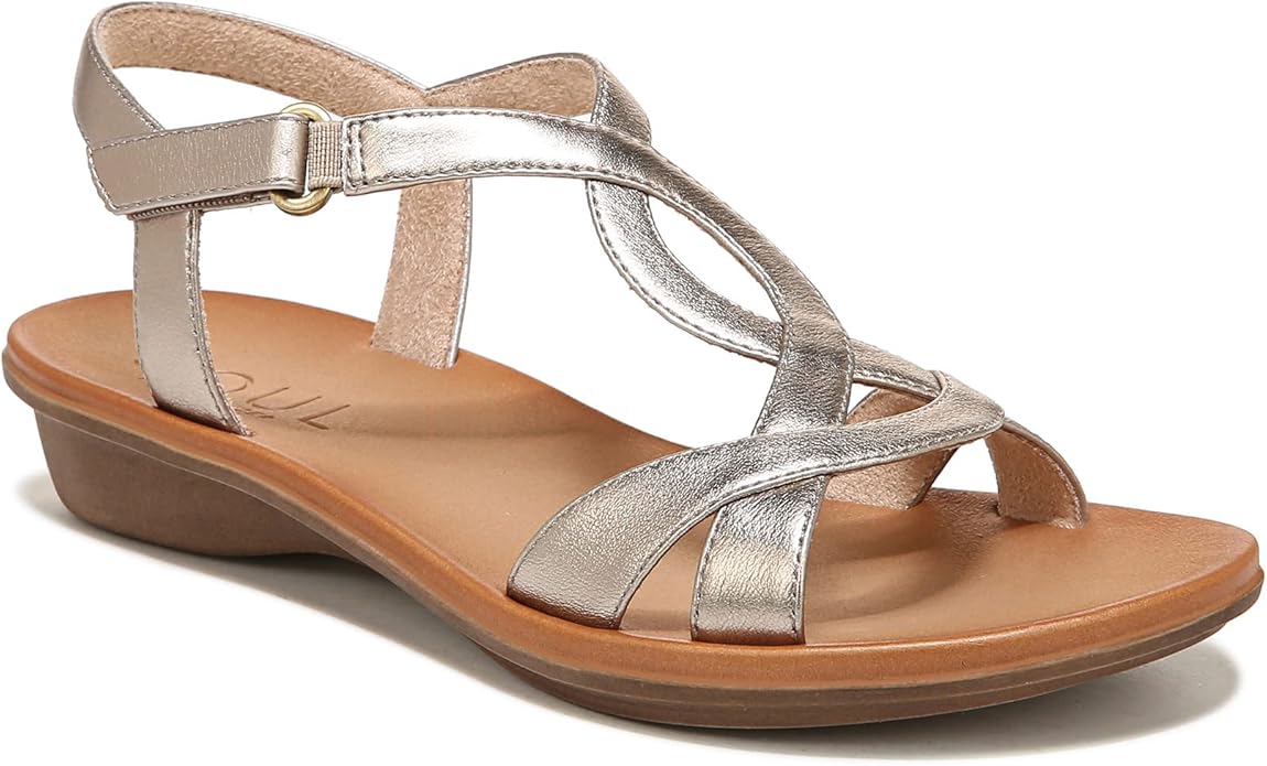 Elegante metallische Sandalen mit gekreuzten Riemen und bequemem flachem Absatz