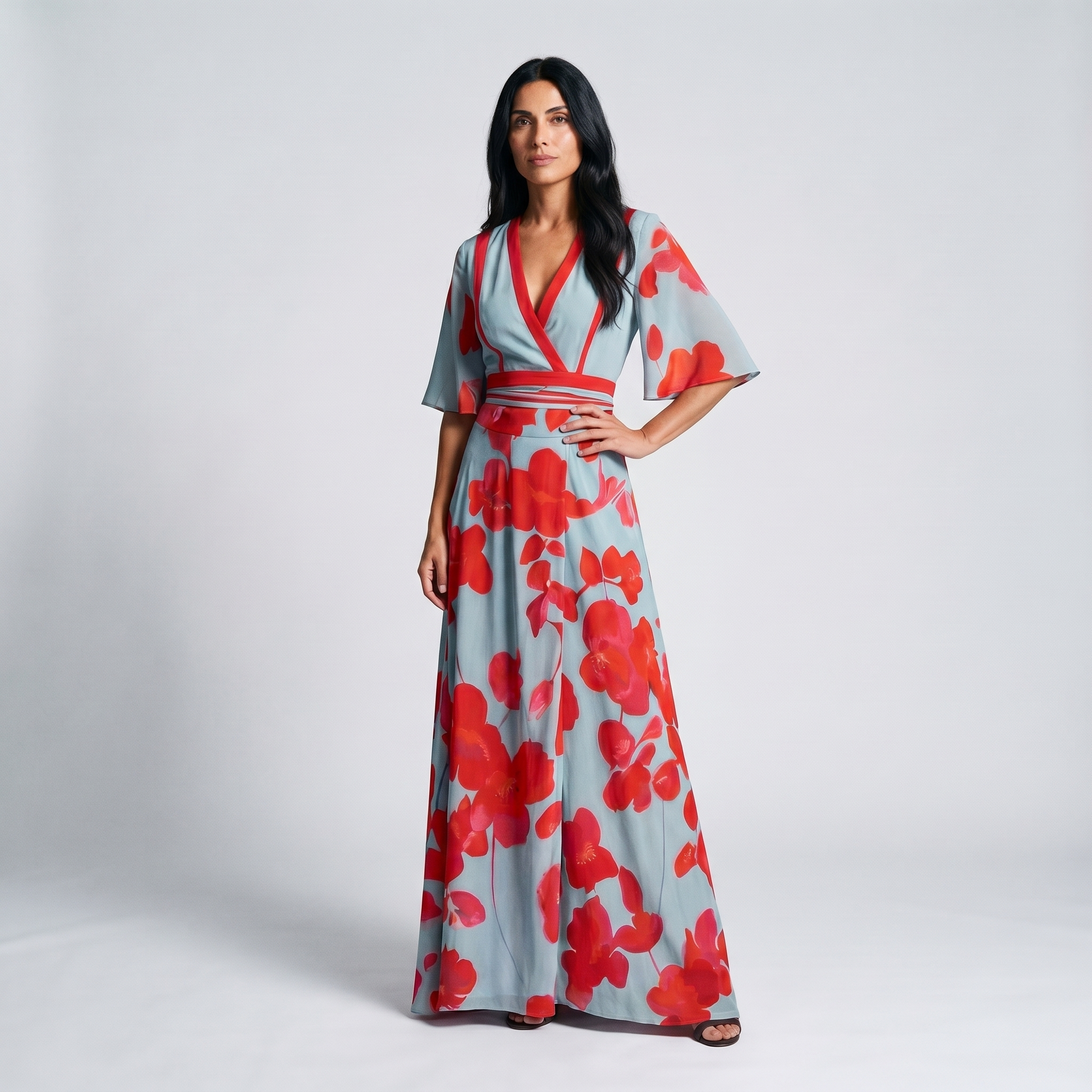 Florales Wickelkleid Damen mit V-Ausschnitt