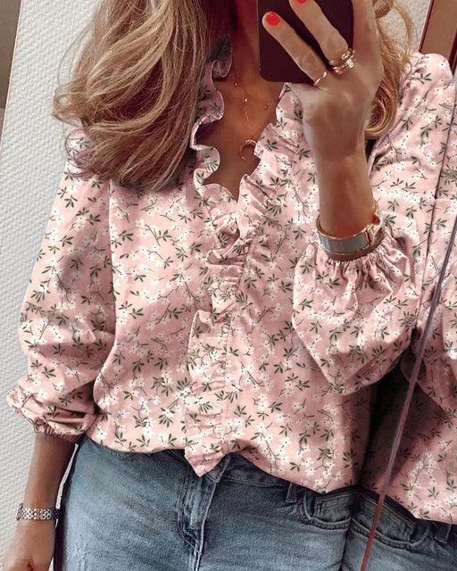 Feminine Rüschenbluse Damen V-Ausschnitt