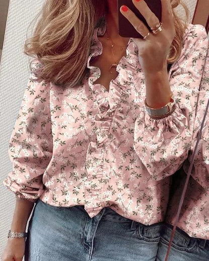 Feminine Rüschenbluse Damen V-Ausschnitt