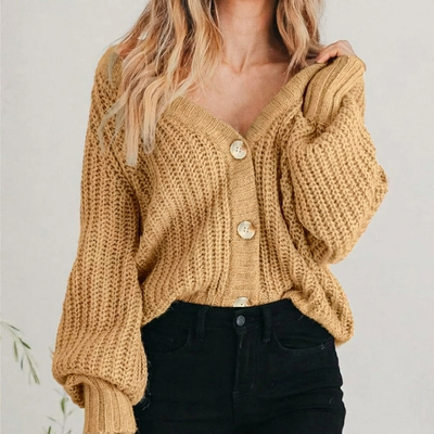 Damen Grobstrick-Cardigan oversized – Strickjacke mit V-Ausschnitt