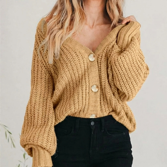 Damen Grobstrick-Cardigan oversized mit V-Ausschnitt