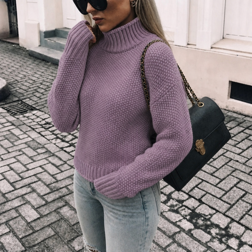 Damen Grobstrick-Pullover mit Rollkragen – oversized Strickpulli