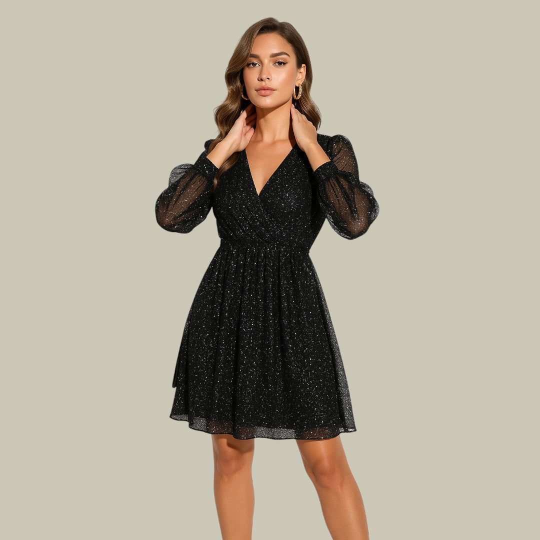 Glitzer Partykleid Damen mit langen Ärmeln