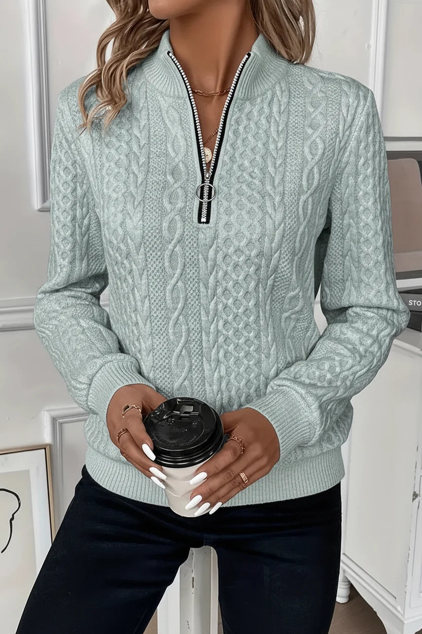 Damen Troyer-Pullover mit Reißverschluss – gerippter Saum