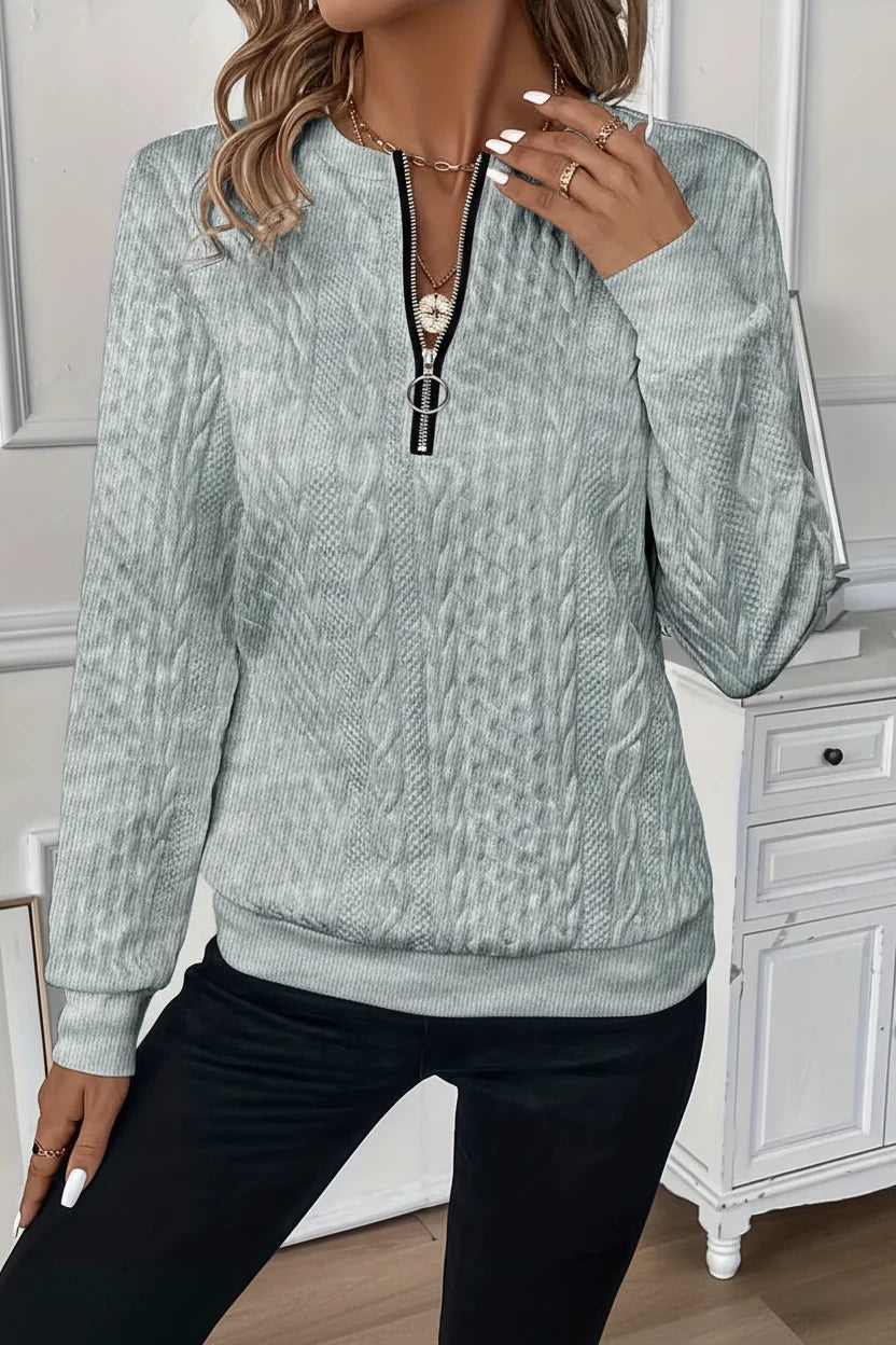 Damen Troyer-Pullover mit Reißverschluss – gerippter Saum